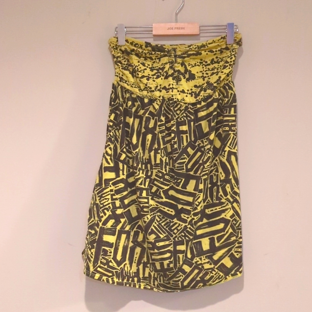 Small yellow paint splatter strapless Fox racing  strapless summer dress